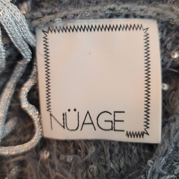 Nuage Lace Up Back Scoop Neck Sequin Sparkle Eyelash Gray Silver Sweater L - Picture 4 of 5